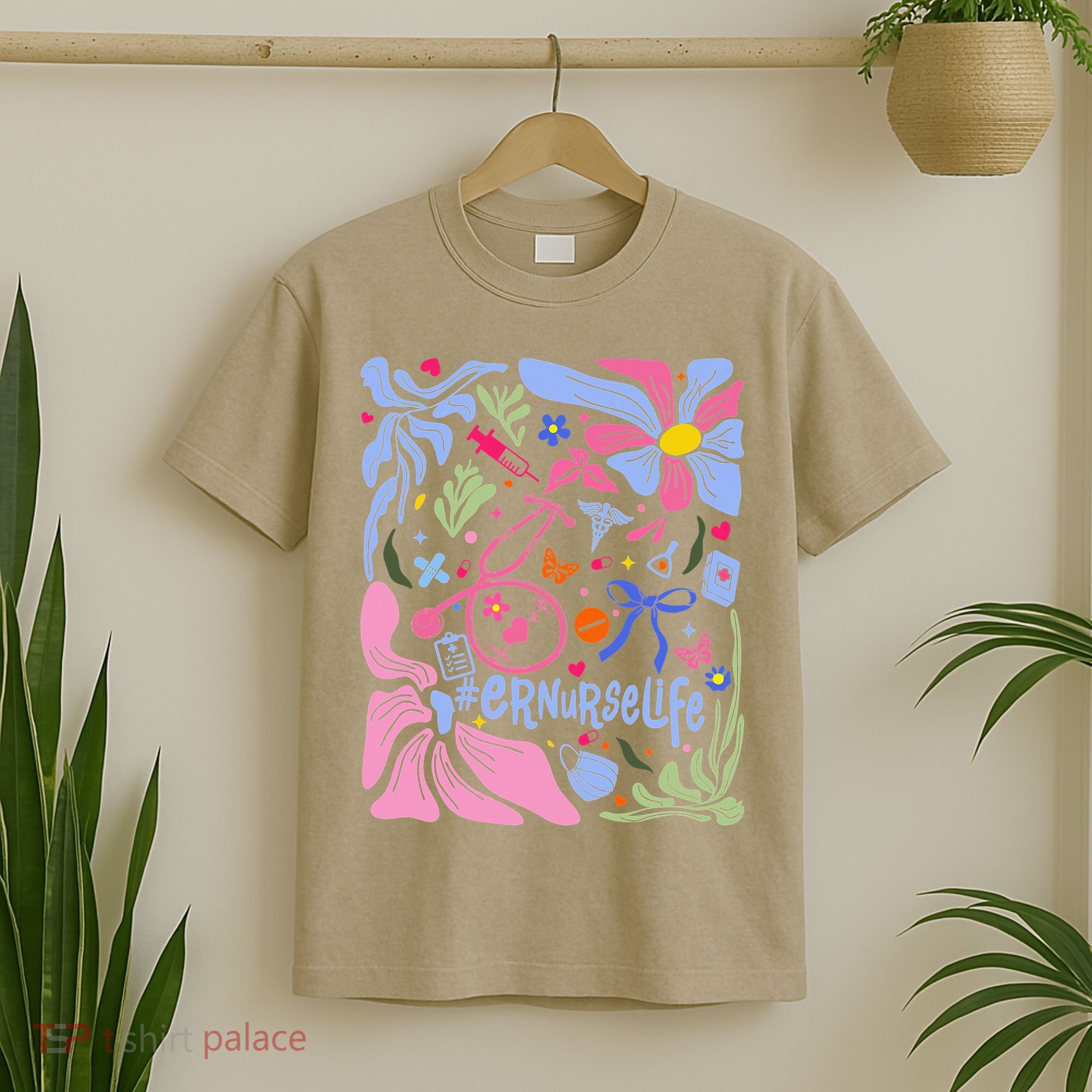 Floral Preppy Coquette Bow ER Nurse Stethoscope Nursing T-Shirt
