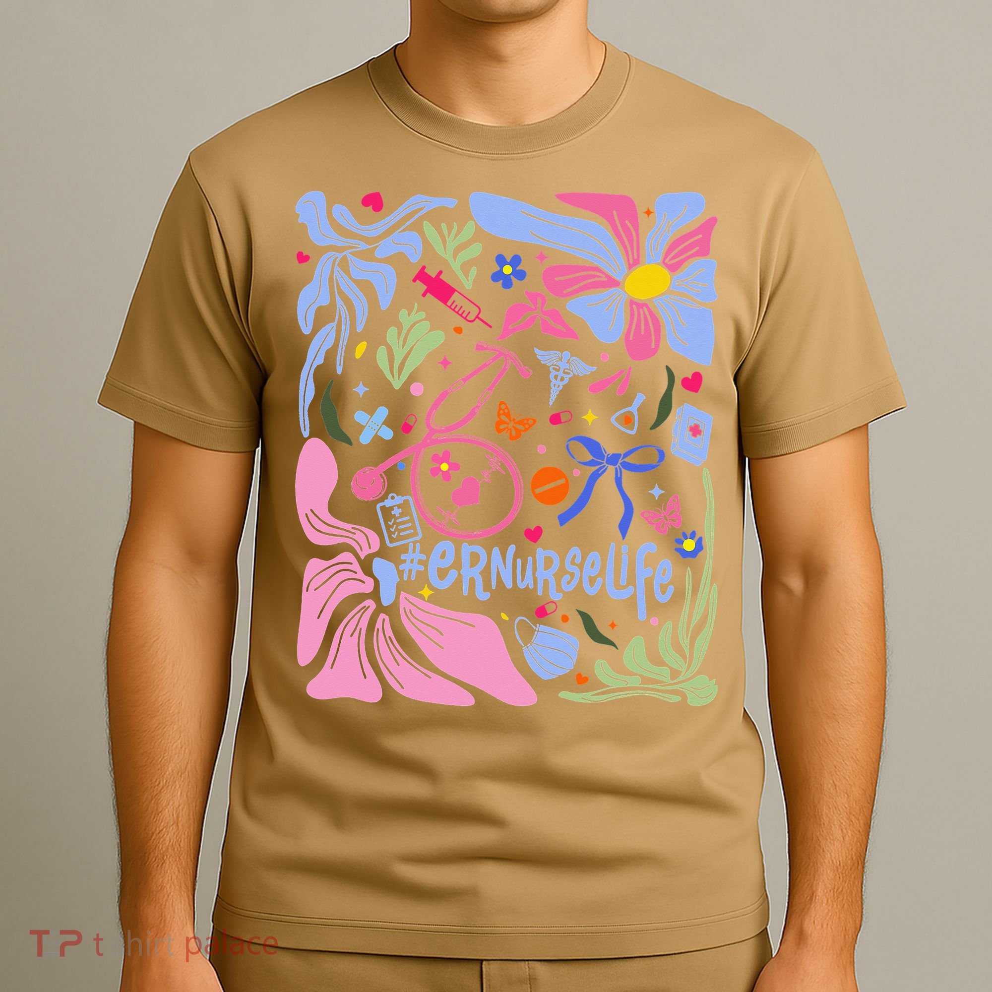 Floral Preppy Coquette Bow ER Nurse Stethoscope Nursing T-Shirt