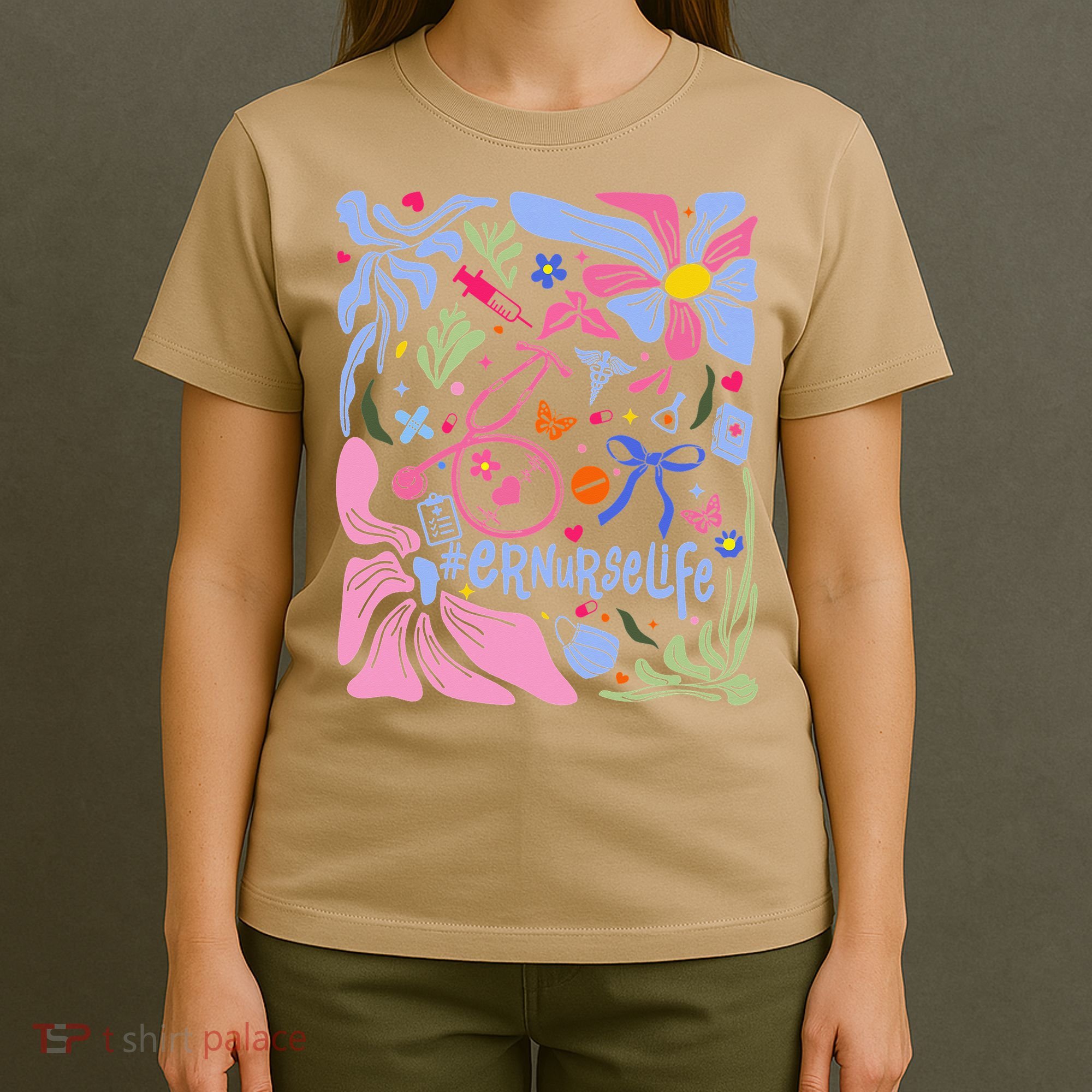 Floral Preppy Coquette Bow ER Nurse Stethoscope Nursing T-Shirt
