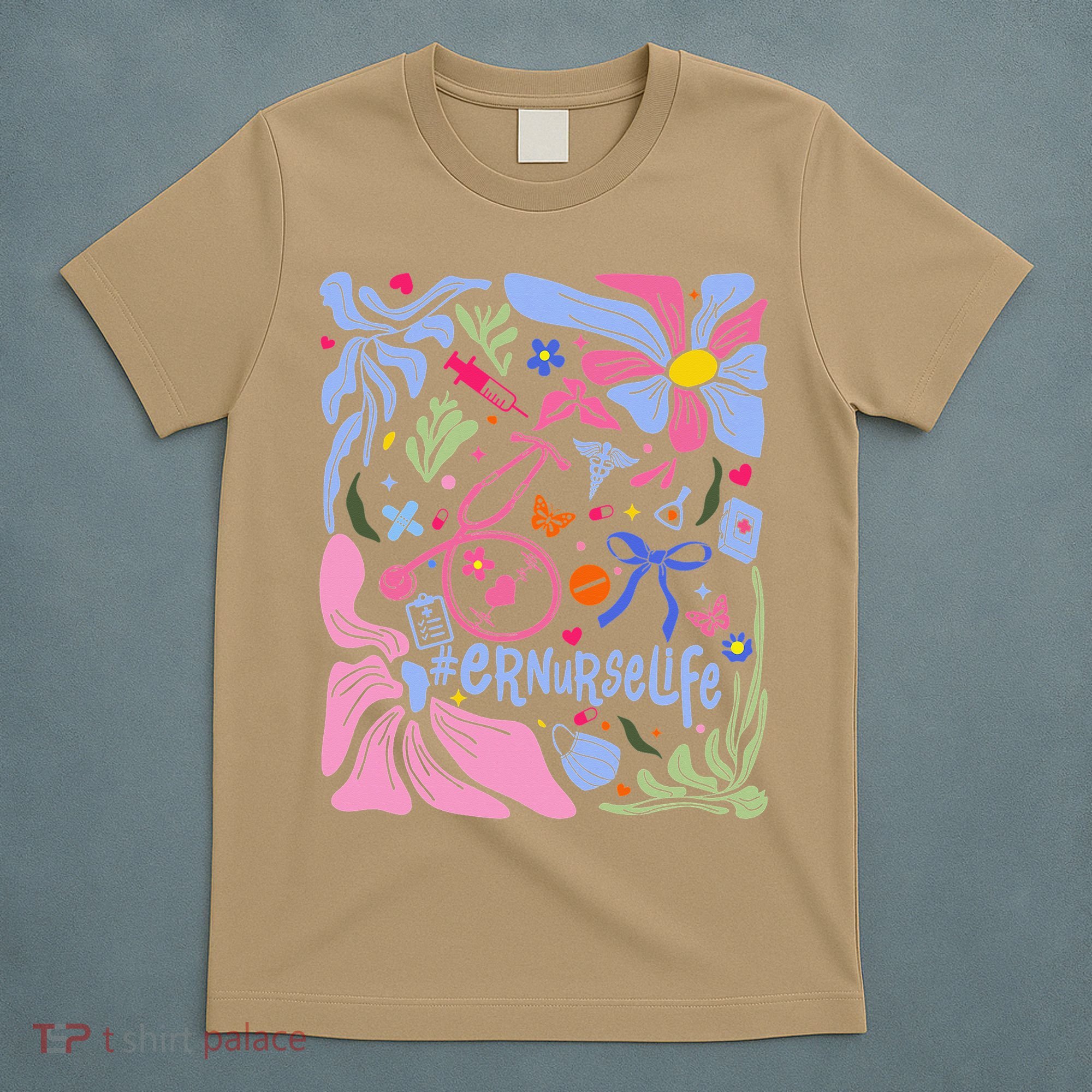 Floral Preppy Coquette Bow ER Nurse Stethoscope Nursing T-Shirt