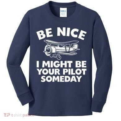 Funny Pilot Design For Aviation Airplane Pilot Kids Long Sleeve Shirt