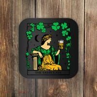 Funny PatrickS Day The Sassy Lass Tarot Card Coaster thumb 0