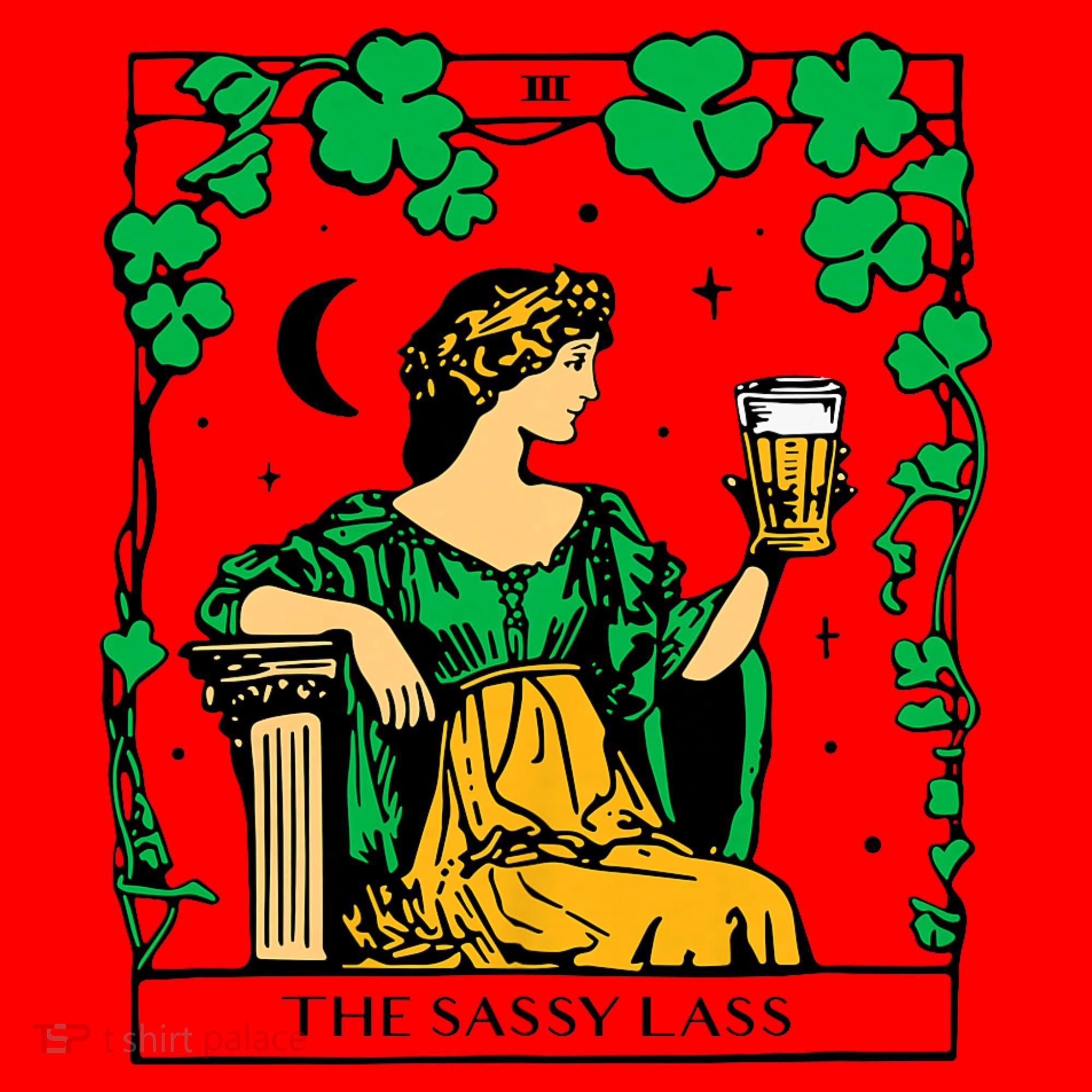 Funny PatrickS Day The Sassy Lass Tarot Card Santa Hat