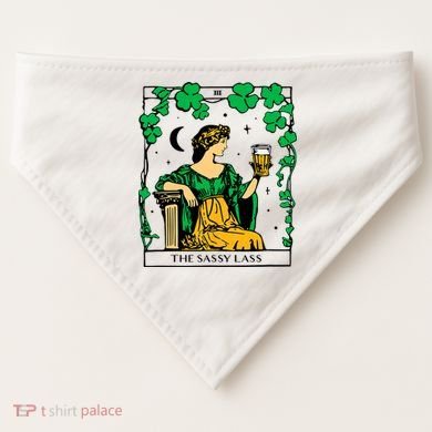 Funny PatrickS Day The Sassy Lass Tarot Card USA-Made Doggie Bandana