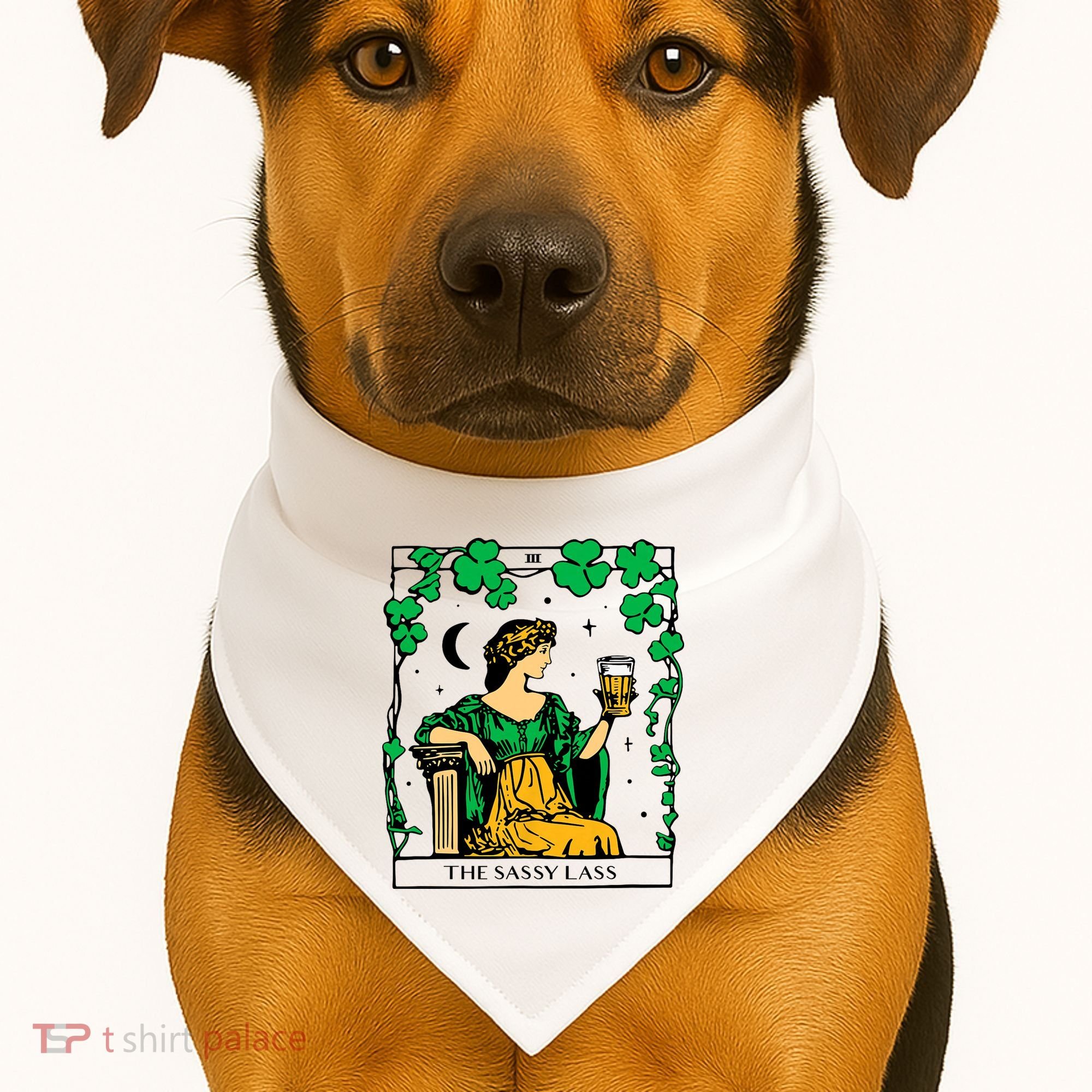 Funny PatrickS Day The Sassy Lass Tarot Card USA-Made Doggie Bandana