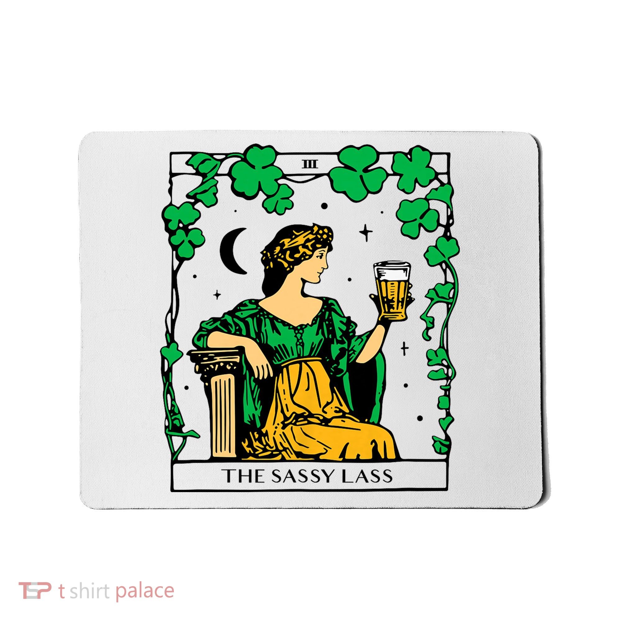 Funny PatrickS Day The Sassy Lass Tarot Card Mousepad