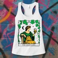 Funny PatrickS Day The Sassy Lass Tarot Card Women's Tank Top thumb 3
