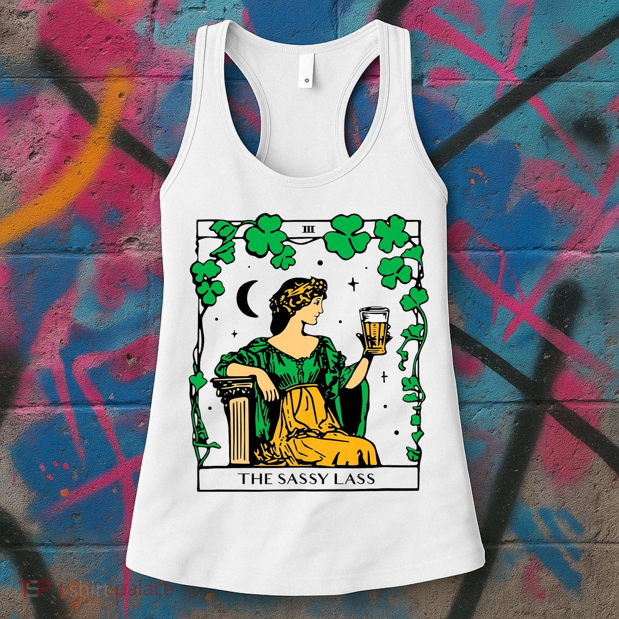 Funny PatrickS Day The Sassy Lass Tarot Card Women's Tank Top