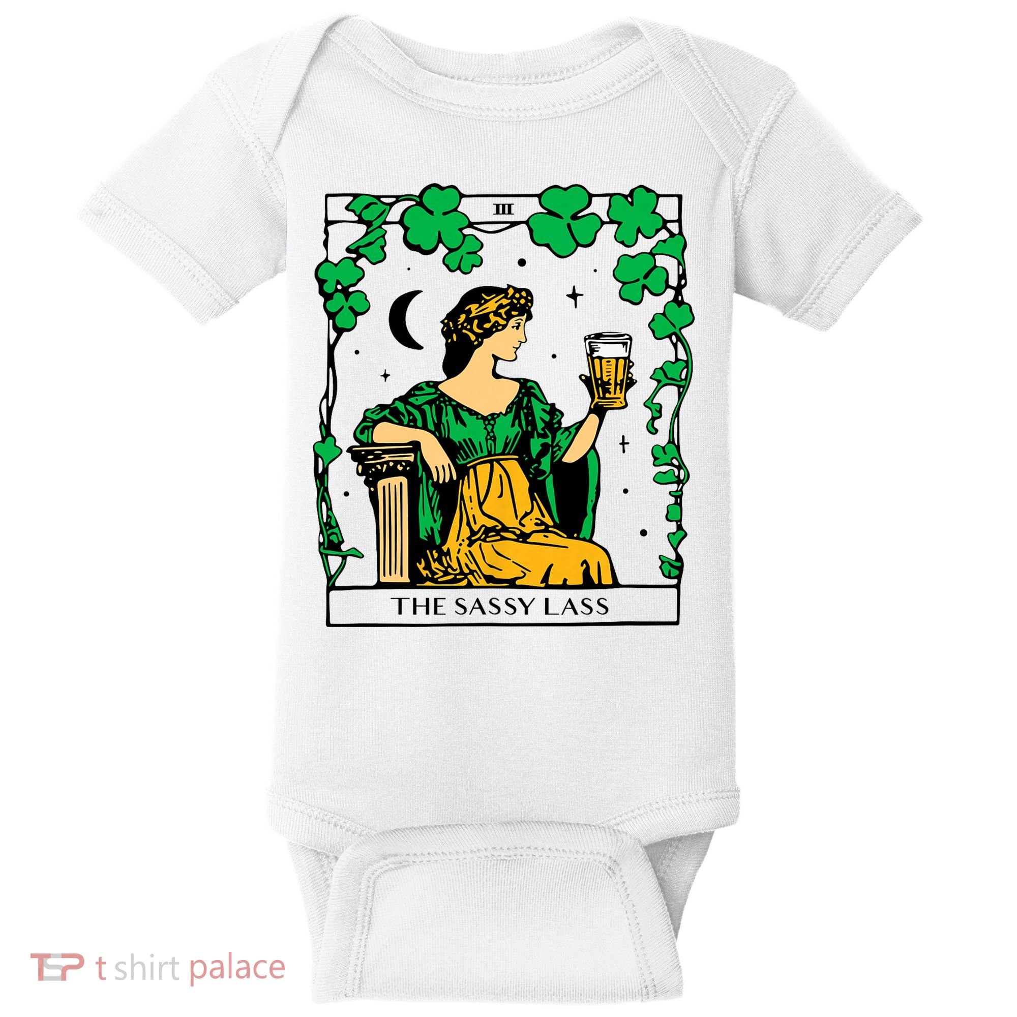 Funny PatrickS Day The Sassy Lass Tarot Card Baby Bodysuit