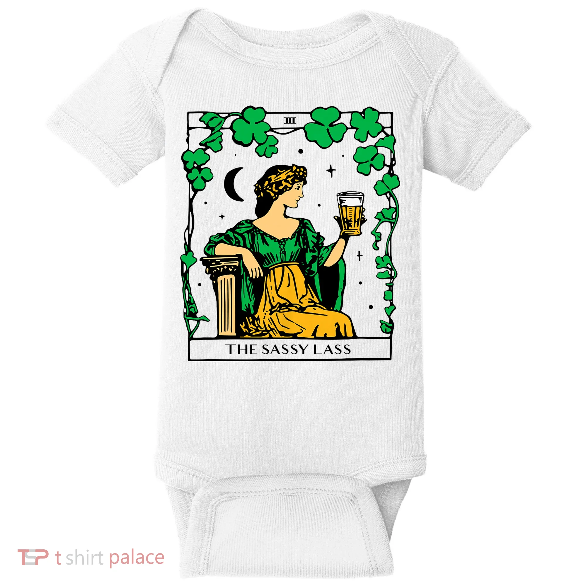 Funny PatrickS Day The Sassy Lass Tarot Card Baby Bodysuit