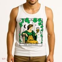 Funny PatrickS Day The Sassy Lass Tarot Card Tank Top thumb 3
