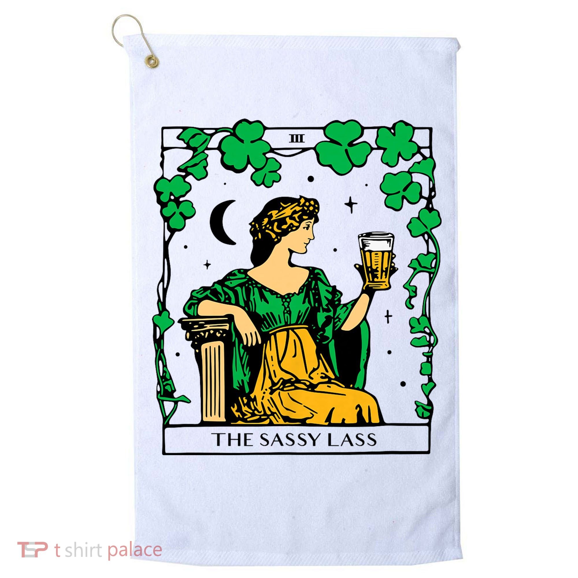 Funny PatrickS Day The Sassy Lass Tarot Card Golf Towel