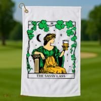 Funny PatrickS Day The Sassy Lass Tarot Card Golf Towel thumb 1