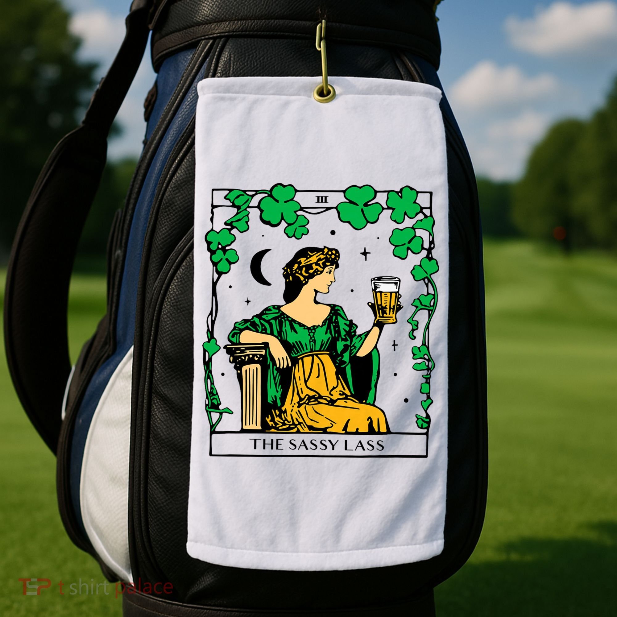 Funny PatrickS Day The Sassy Lass Tarot Card Golf Towel