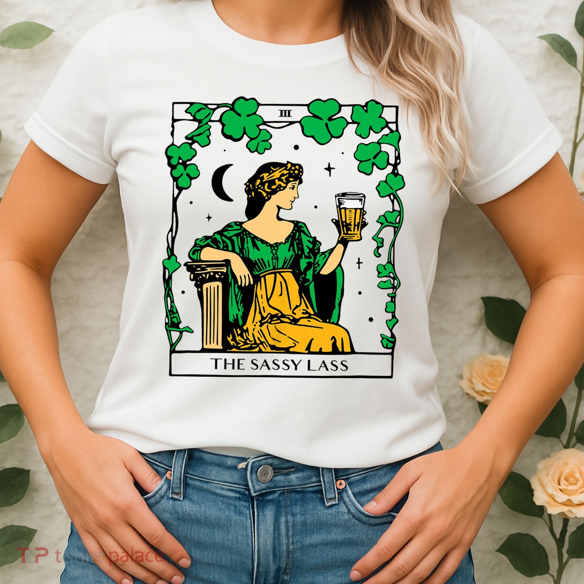 Funny PatrickS Day The Sassy Lass Tarot Card Women's T-Shirt