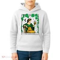 Funny PatrickS Day The Sassy Lass Tarot Card Kids Hoodie thumb 4