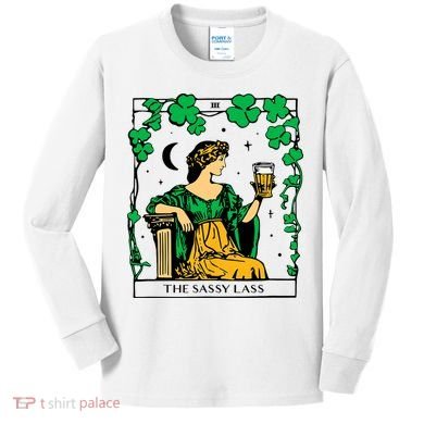 Funny PatrickS Day The Sassy Lass Tarot Card Kids Long Sleeve Shirt