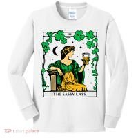 Funny PatrickS Day The Sassy Lass Tarot Card Kids Long Sleeve Shirt thumb 0