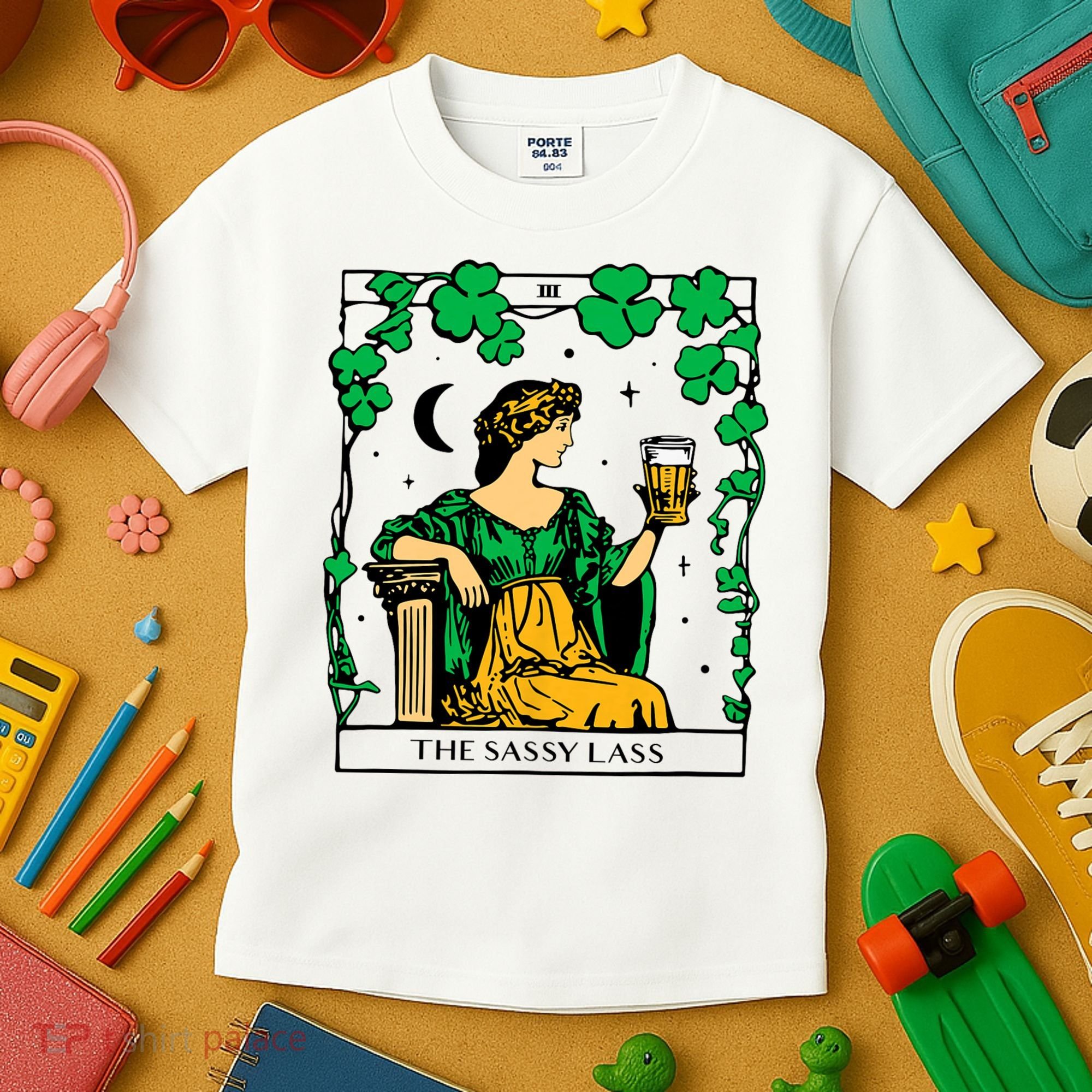 Funny PatrickS Day The Sassy Lass Tarot Card Kids T-Shirt