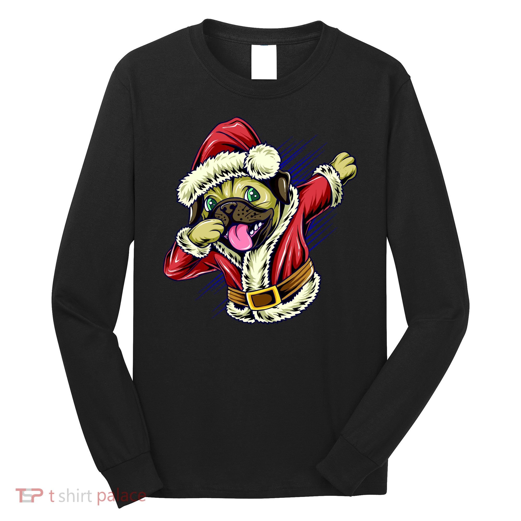 Funny Pug Dabbing Santa Claus Long Sleeve Shirt