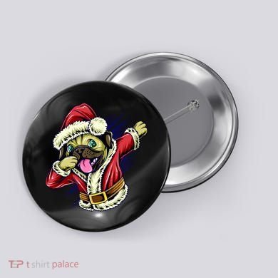 Funny Pug Dabbing Santa Claus Button