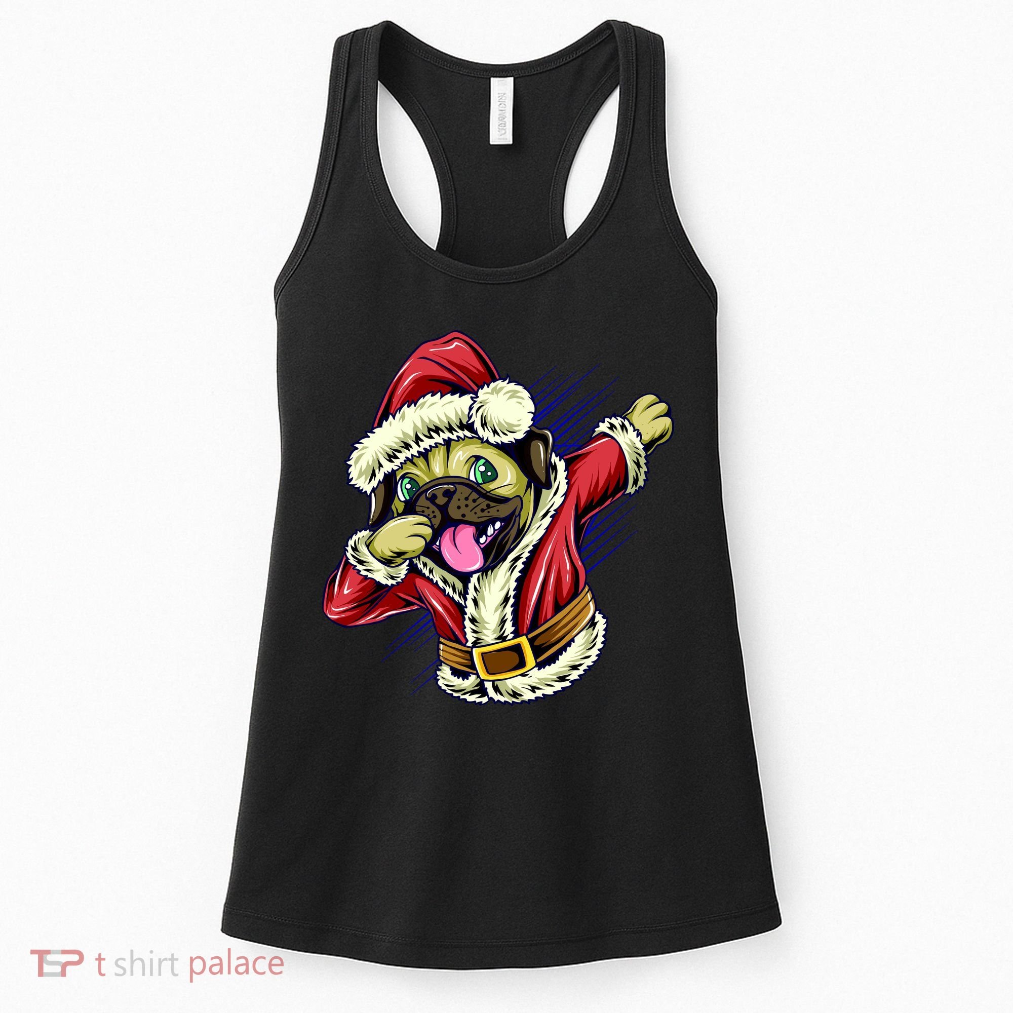 Funny Pug Dabbing Santa Claus Women's Tank Top