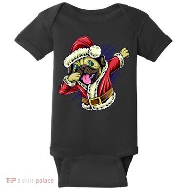 Funny Pug Dabbing Santa Claus Baby Bodysuit