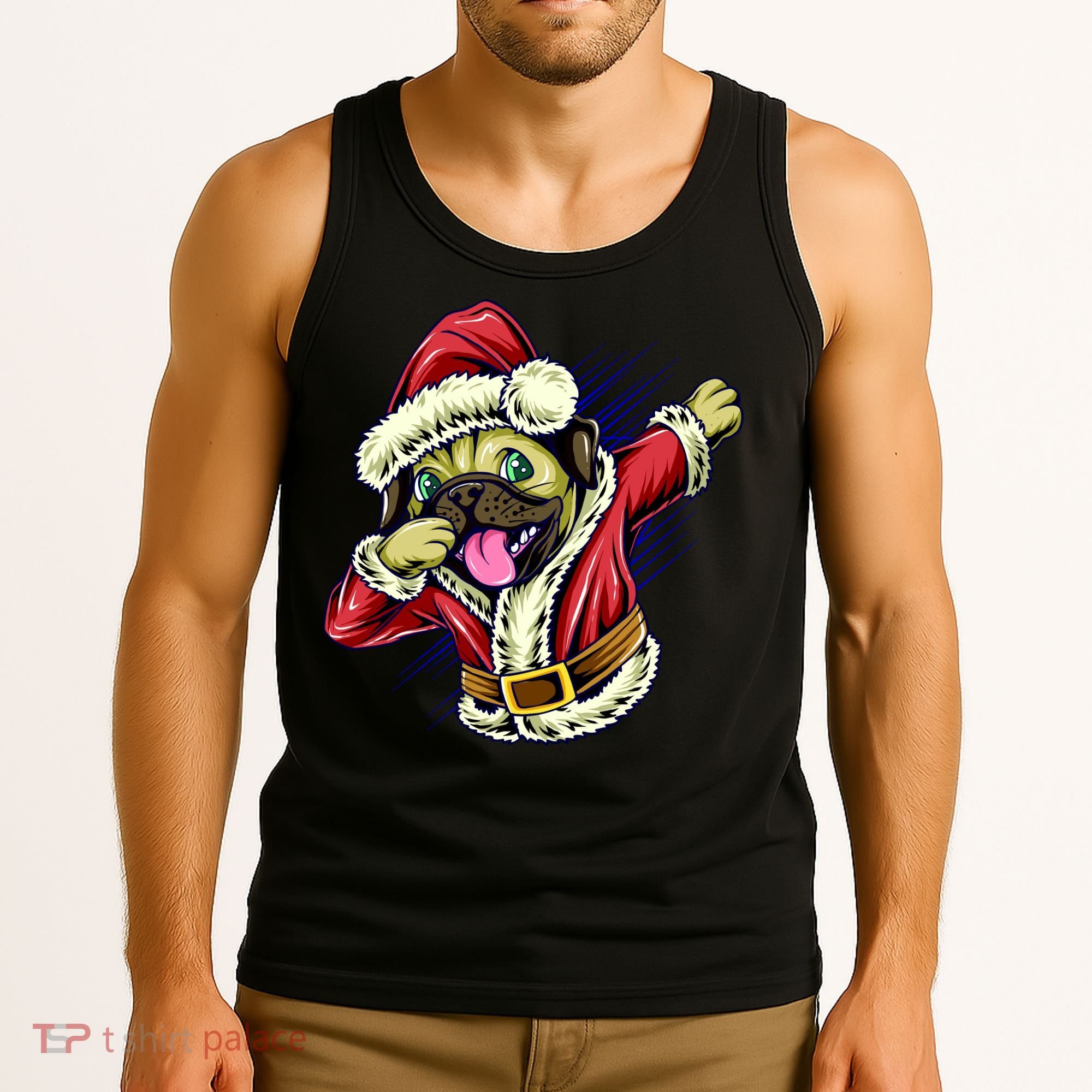 Funny Pug Dabbing Santa Claus Tank Top
