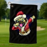 Funny Pug Dabbing Santa Claus Golf Towel thumb 1