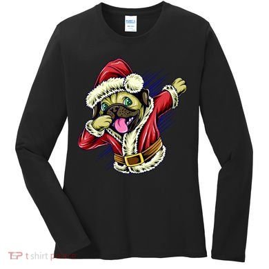 Funny Pug Dabbing Santa Claus Women's Long Sleeve Shirt