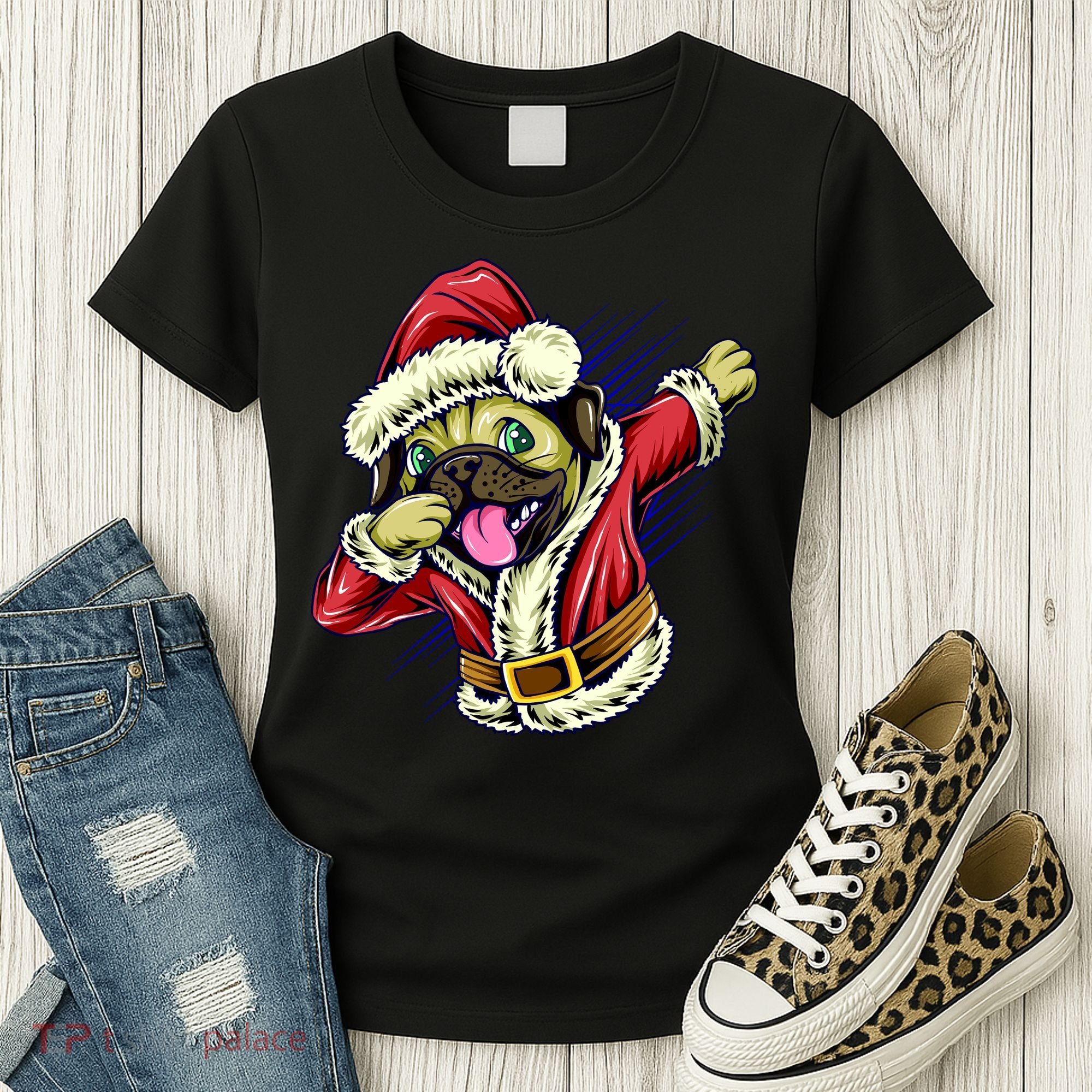 Funny Pug Dabbing Santa Claus Women's T-Shirt