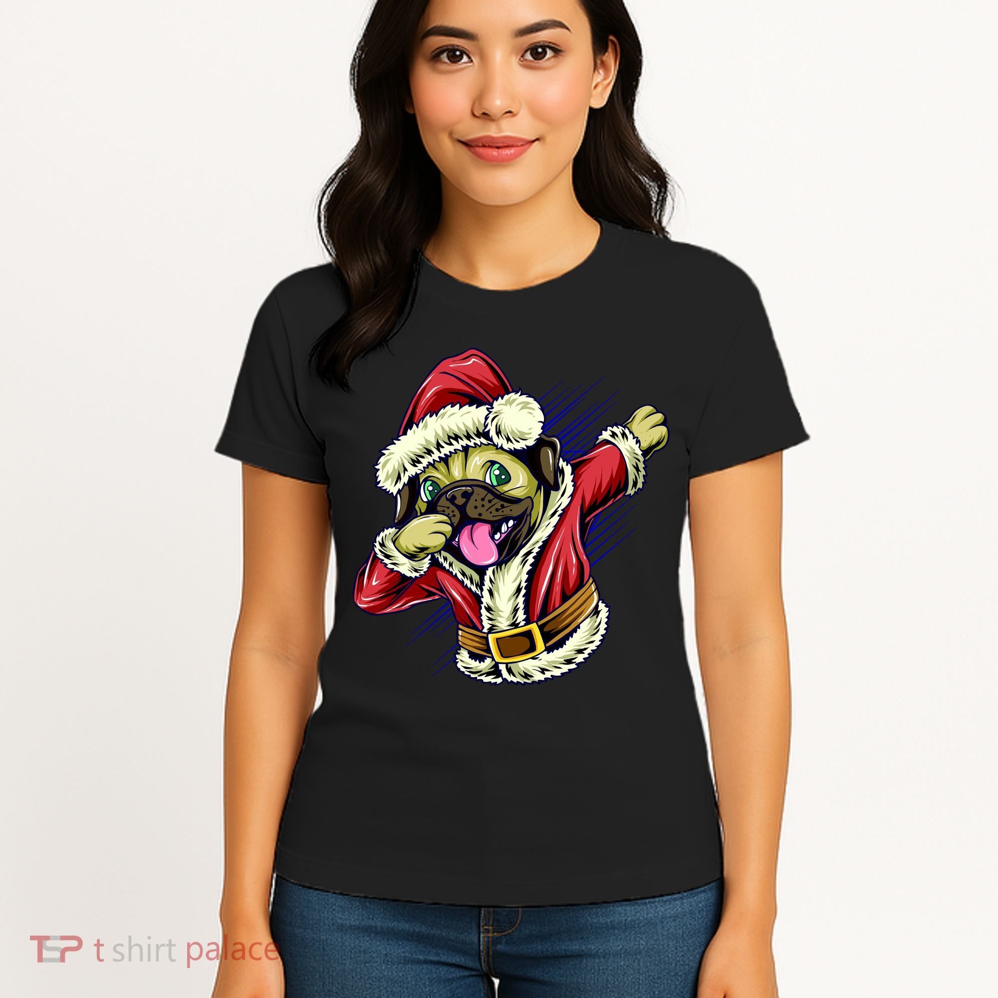 Funny Pug Dabbing Santa Claus Women's T-Shirt