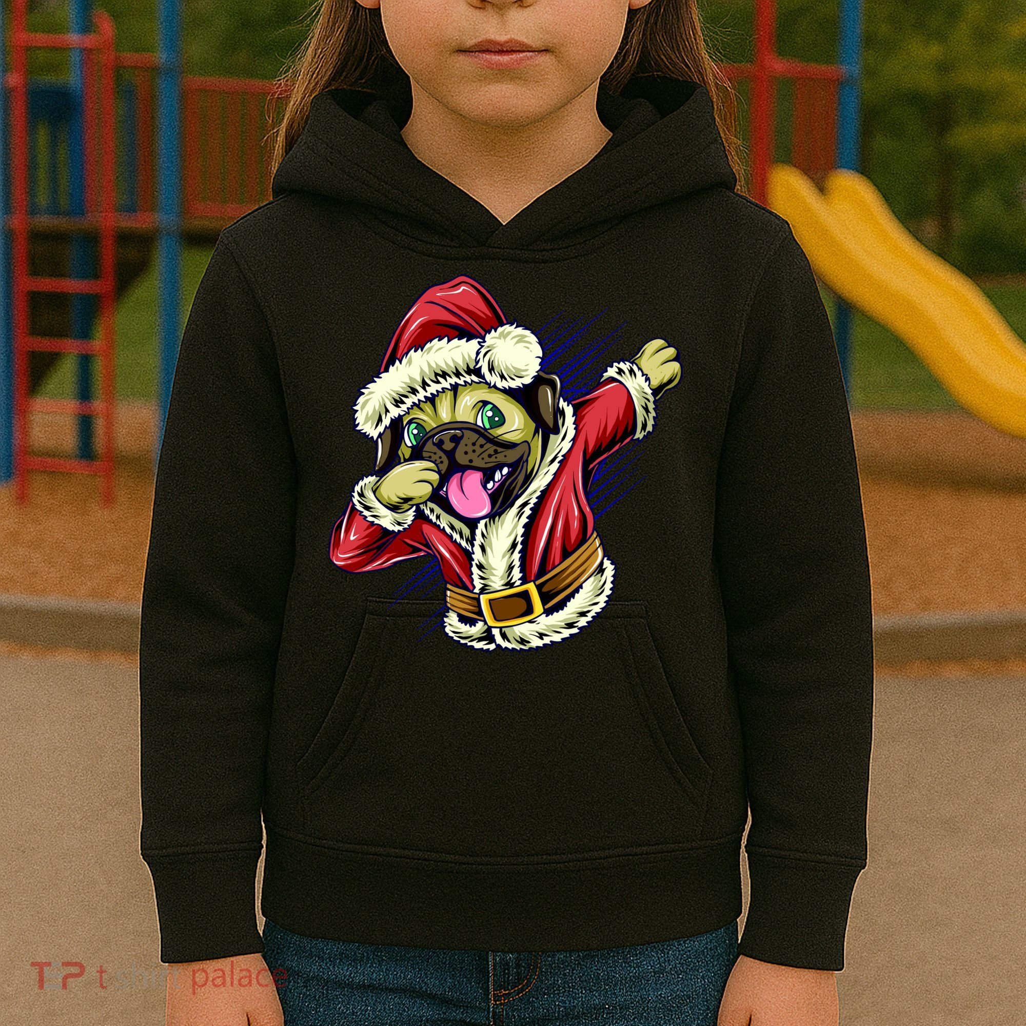 Funny Pug Dabbing Santa Claus Kids Hoodie