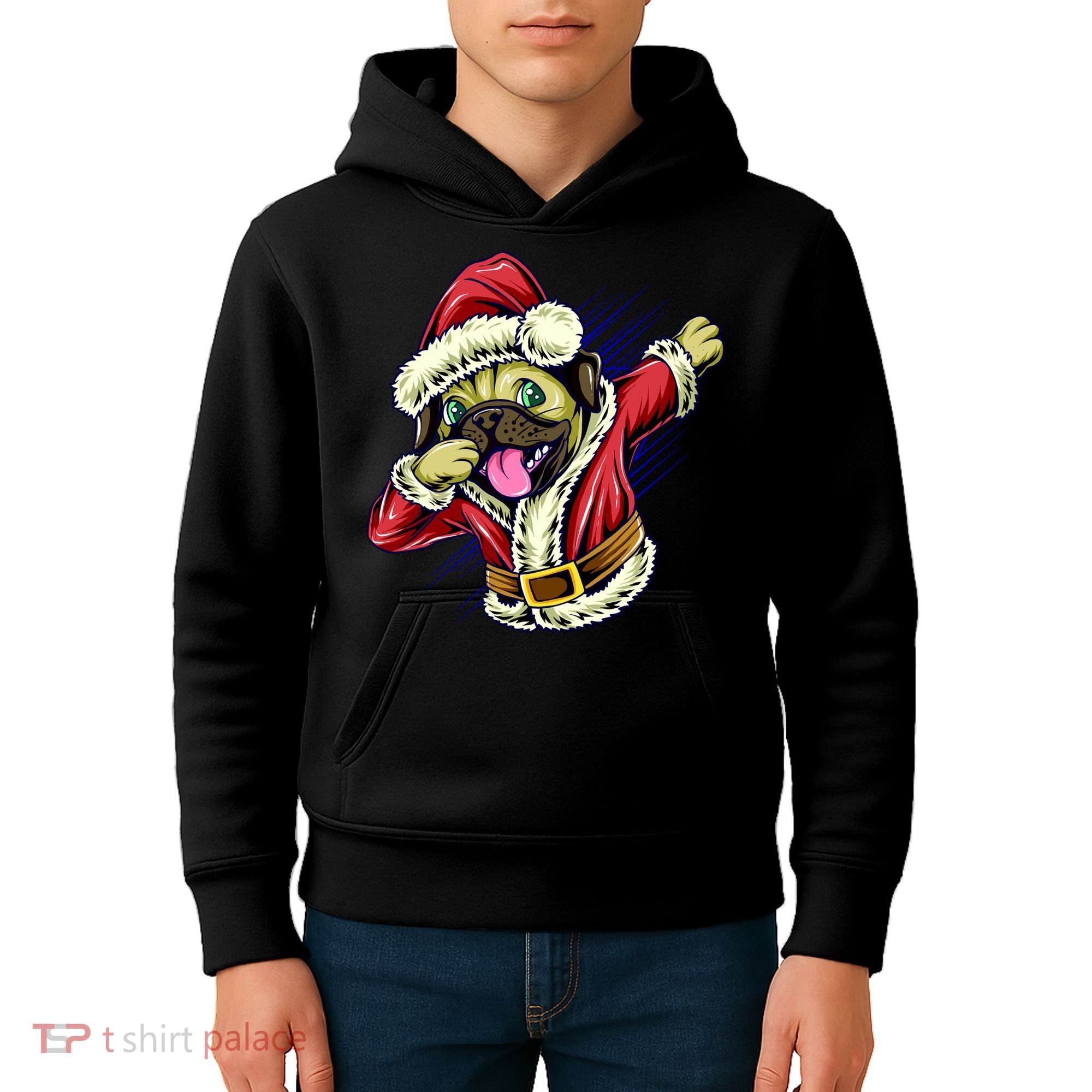 Funny Pug Dabbing Santa Claus Kids Hoodie
