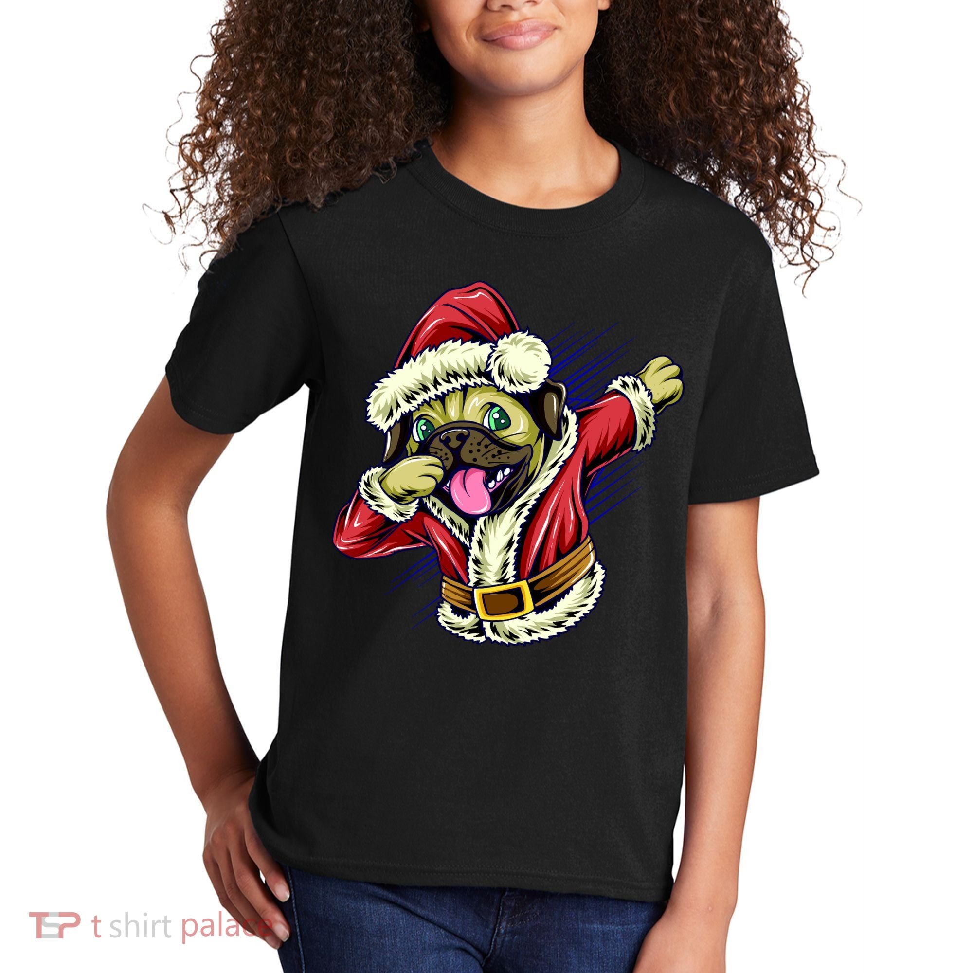 Funny Pug Dabbing Santa Claus Kids T-Shirt