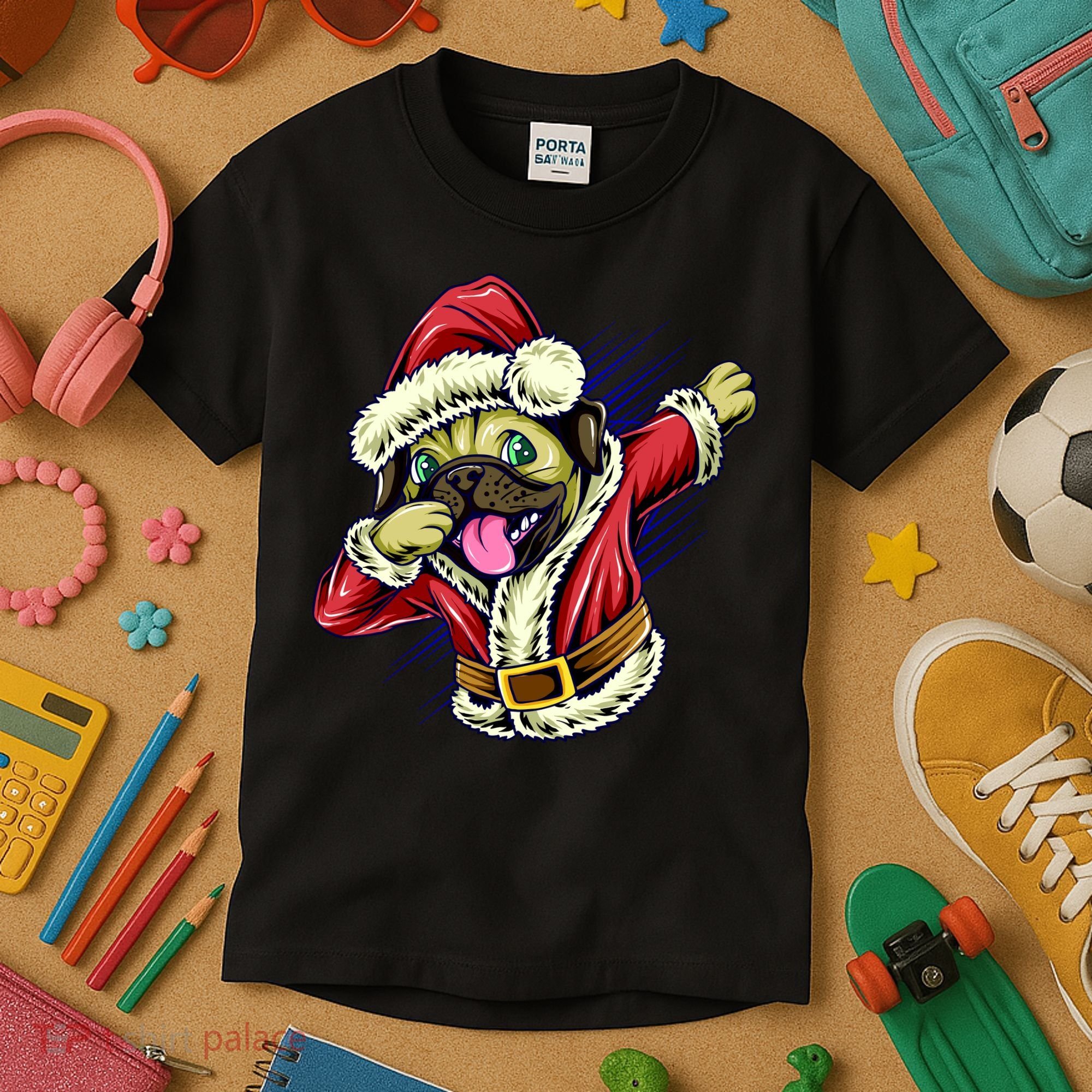 Funny Pug Dabbing Santa Claus Kids T-Shirt