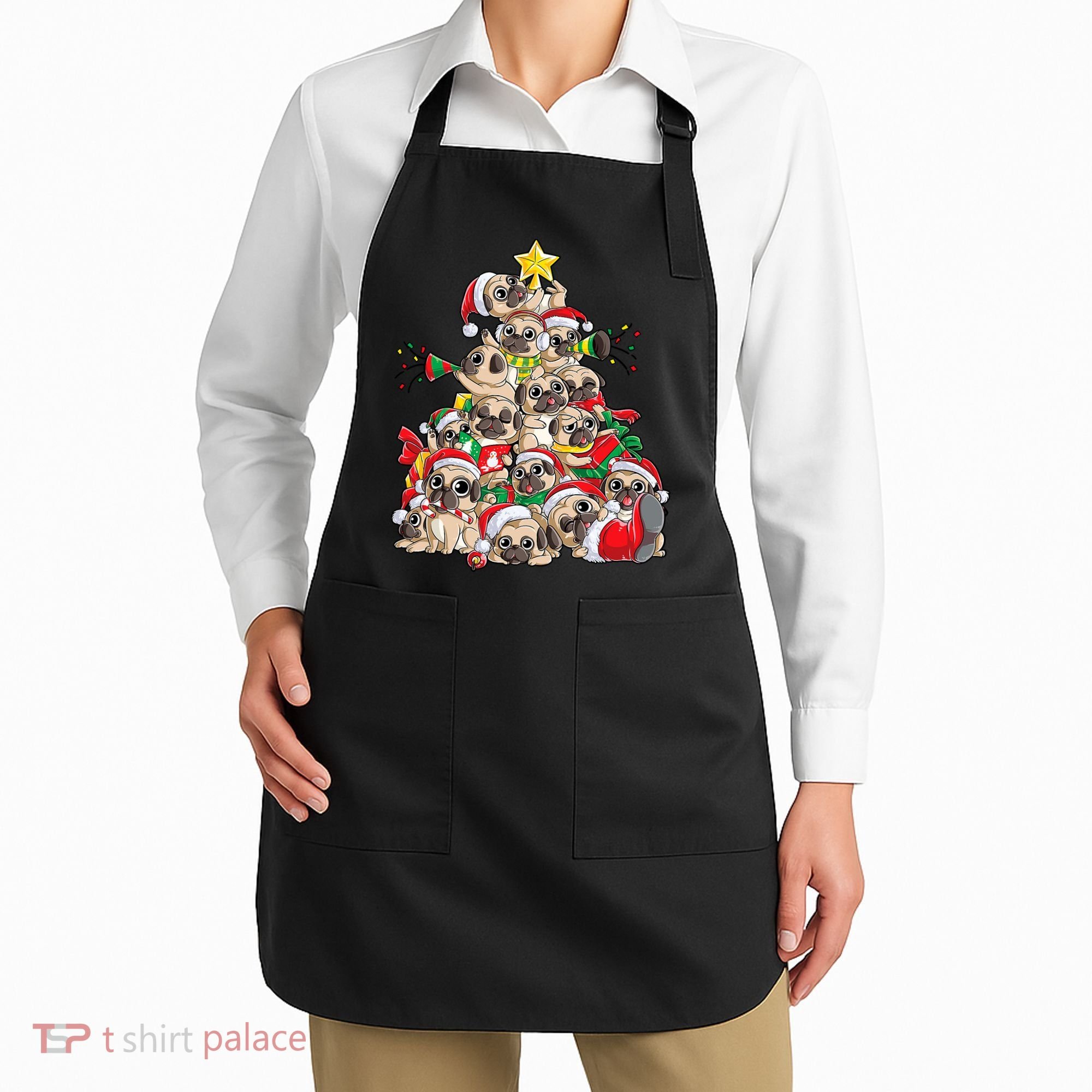 Funny Pug Dog Cute Christmas Gift Apron