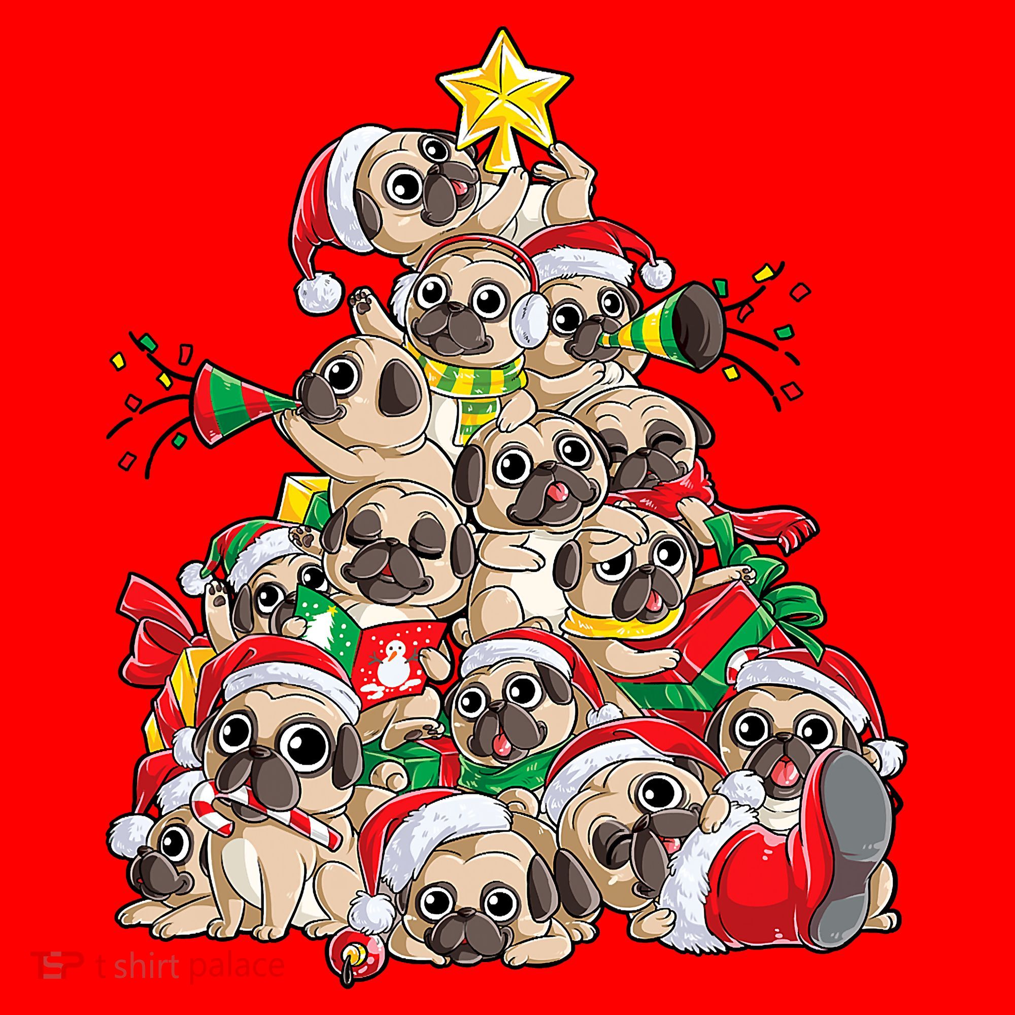 Funny Pug Dog Cute Christmas Gift Santa Hat