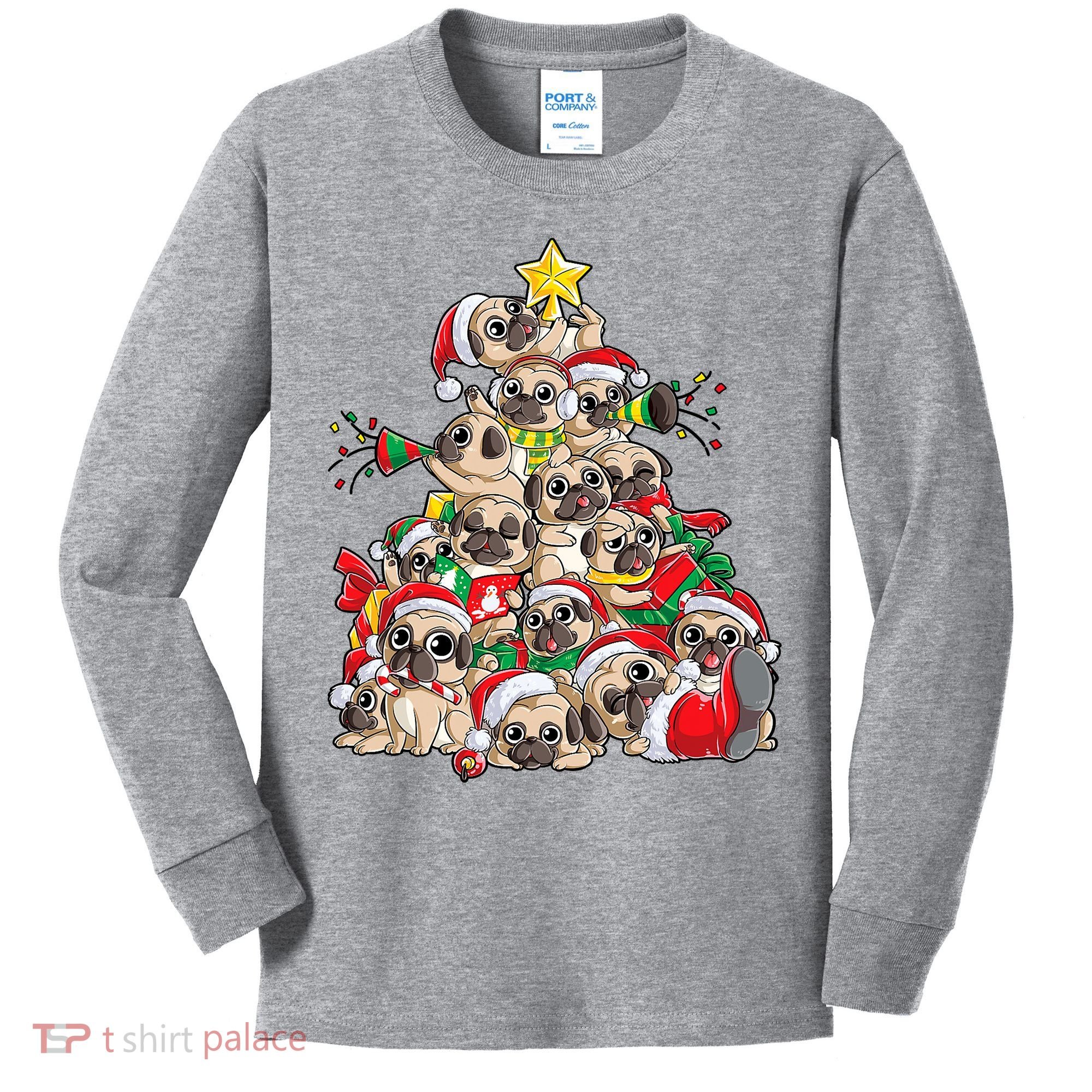 Funny Pug Dog Cute Christmas Gift Kids Long Sleeve Shirt