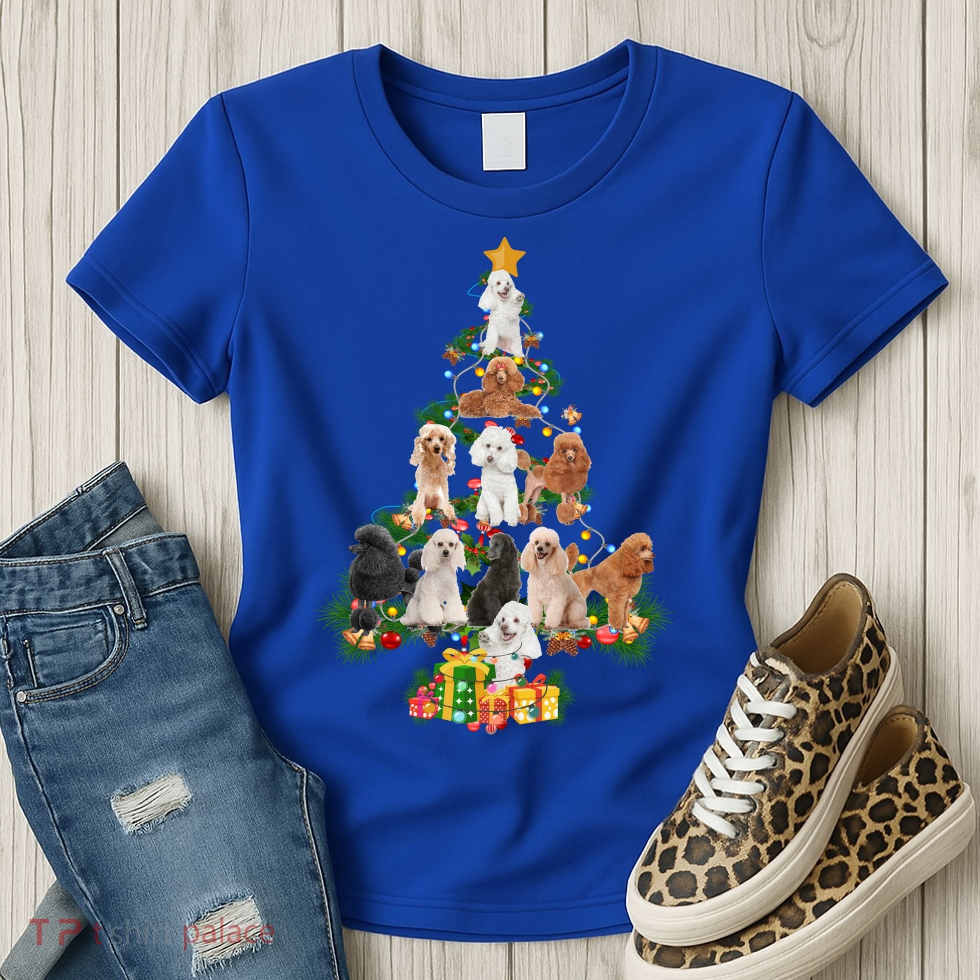Funny Poodles Dog Merry Christmas Tree Poodles Lover Xmas Gift Women's T-Shirt