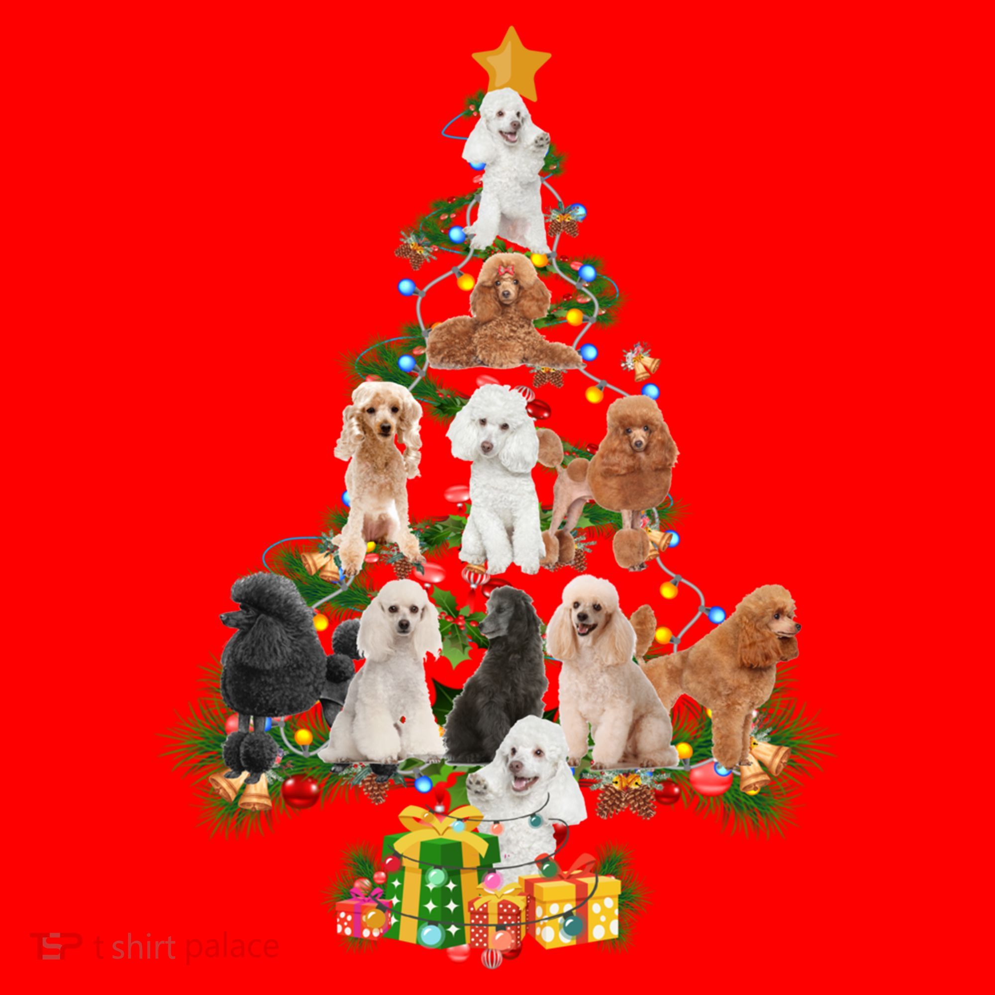 Funny Poodles Dog Merry Christmas Tree Poodles Lover Xmas Gift Santa Hat