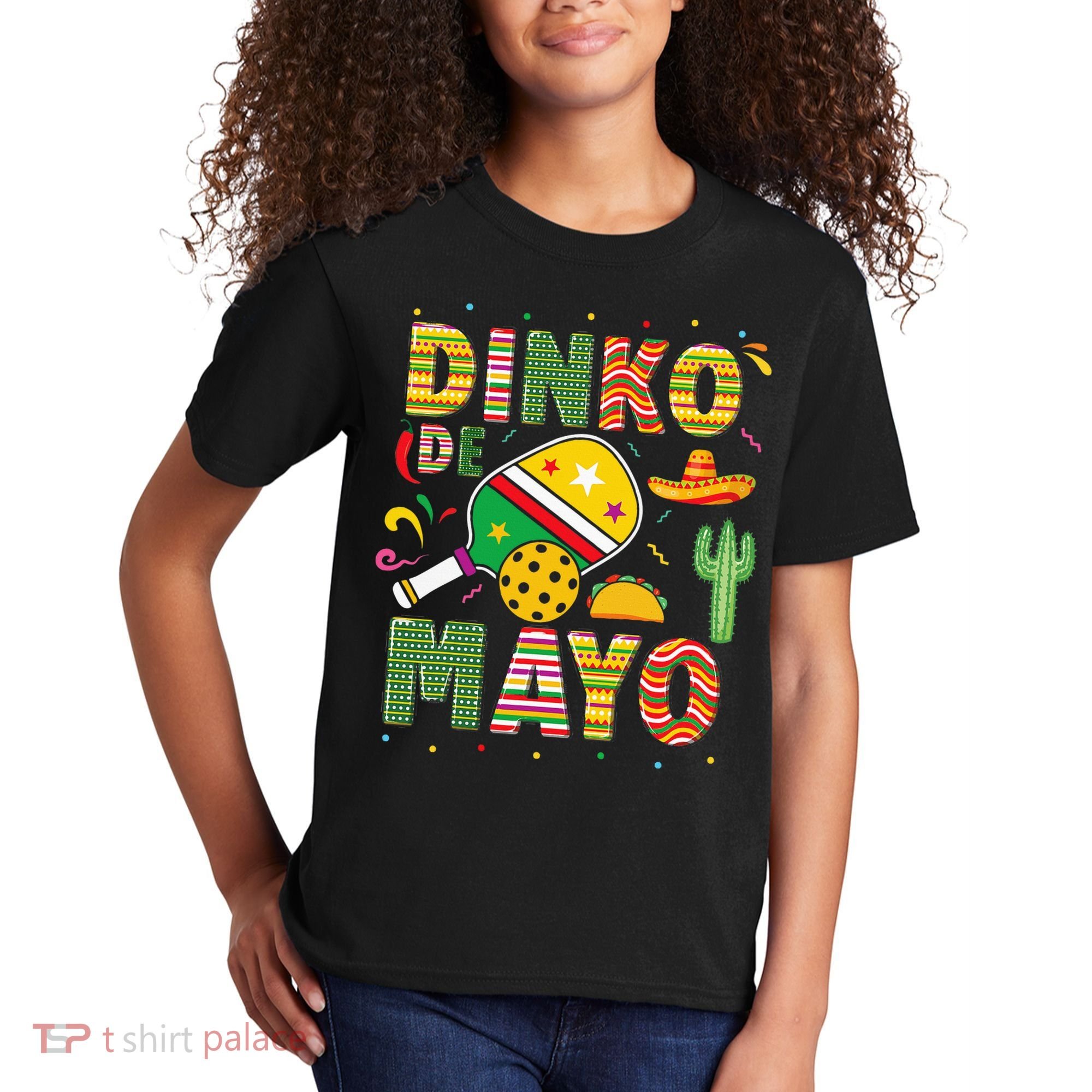 Funny Pickleball Dinko De Mayo Cinco De Mayo Kids T-Shirt