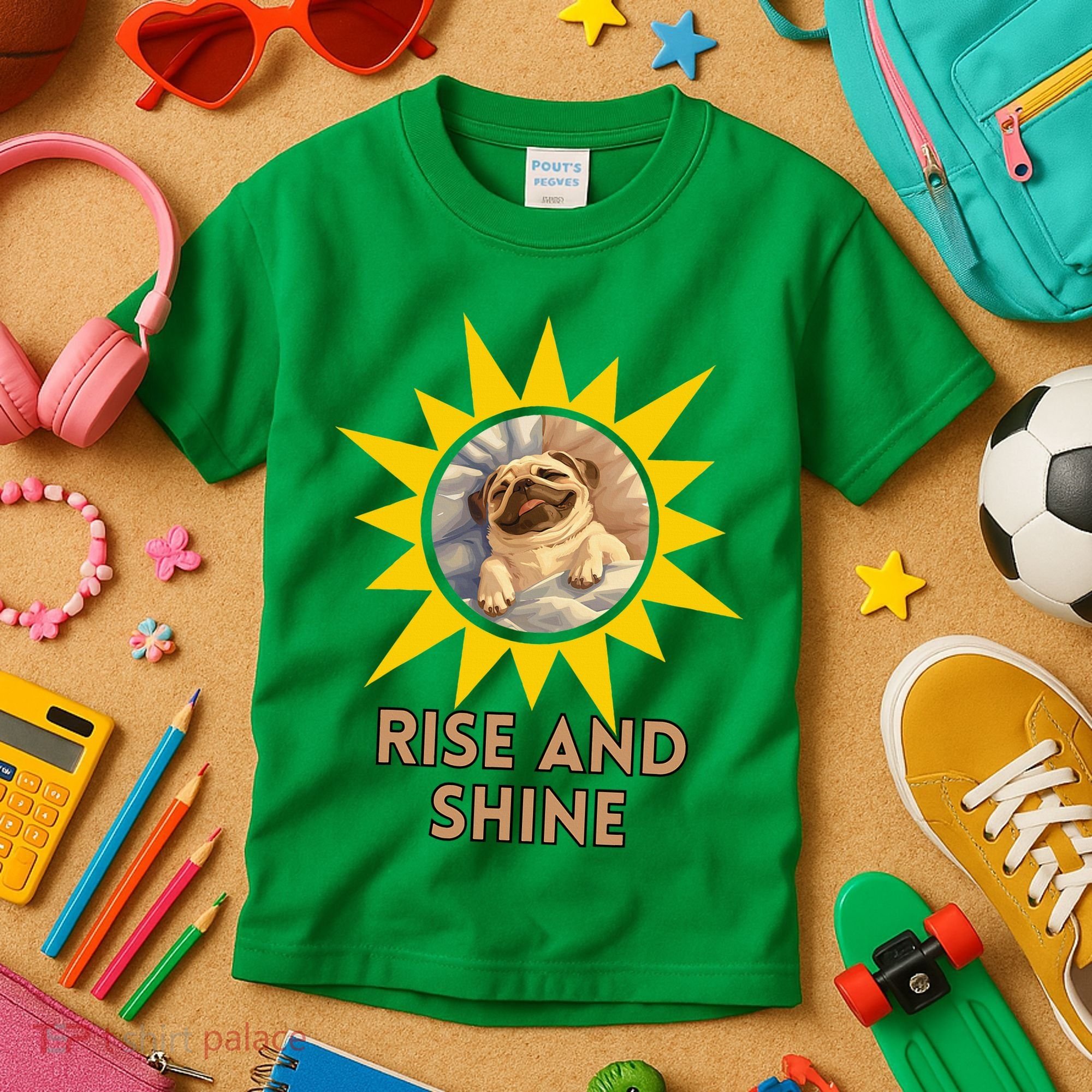 Funny Pug Dog Rise And Shine Kids T-Shirt