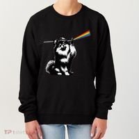 Funny Pomeranian Dog Rock Music Rainbow Fun Dark Side Moon Women's Sweatshirt thumb 0