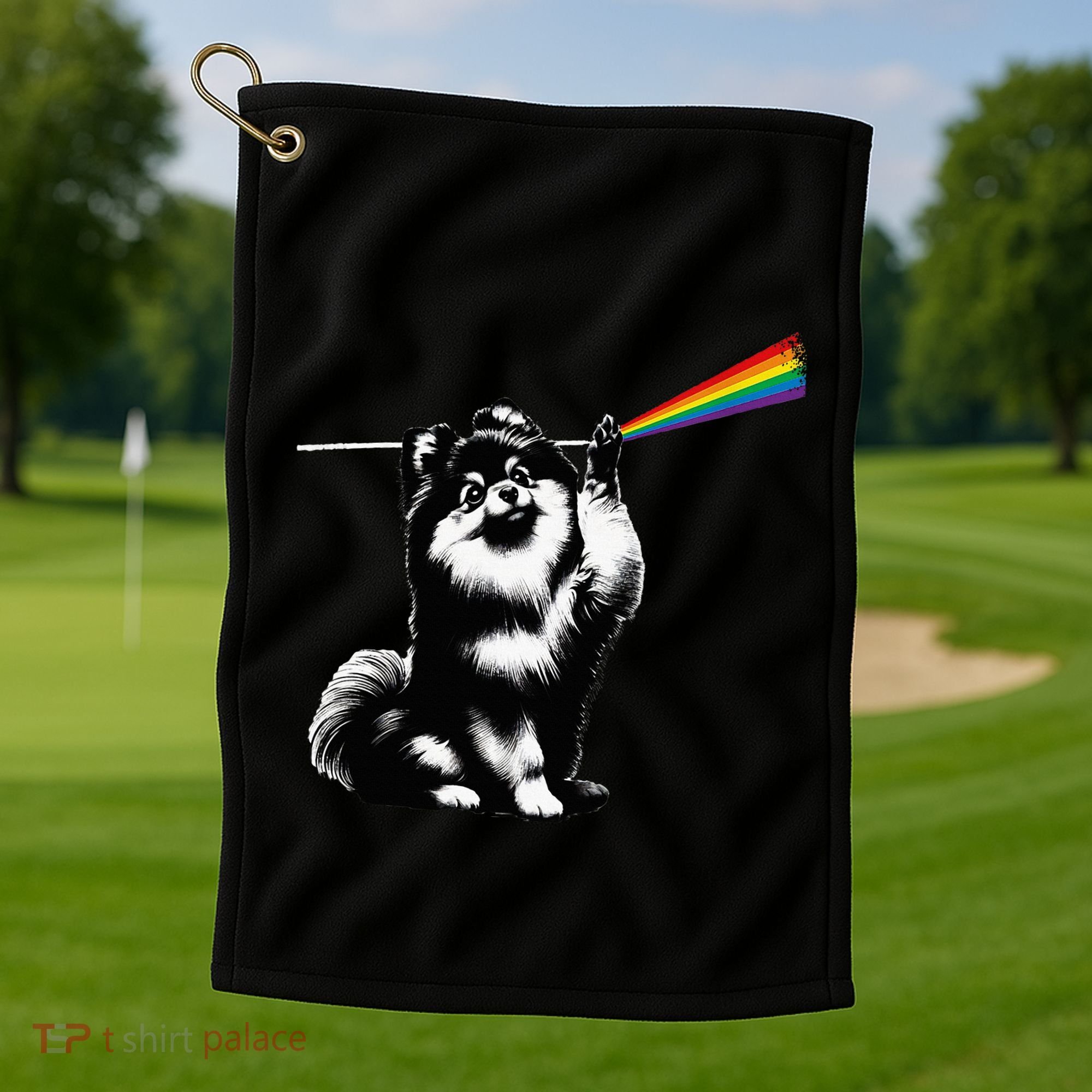 Funny Pomeranian Dog Rock Music Rainbow Fun Dark Side Moon Golf Towel