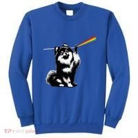 Funny Pomeranian Dog Rock Music Rainbow Fun Dark Side Moon Sweatshirt thumb 0