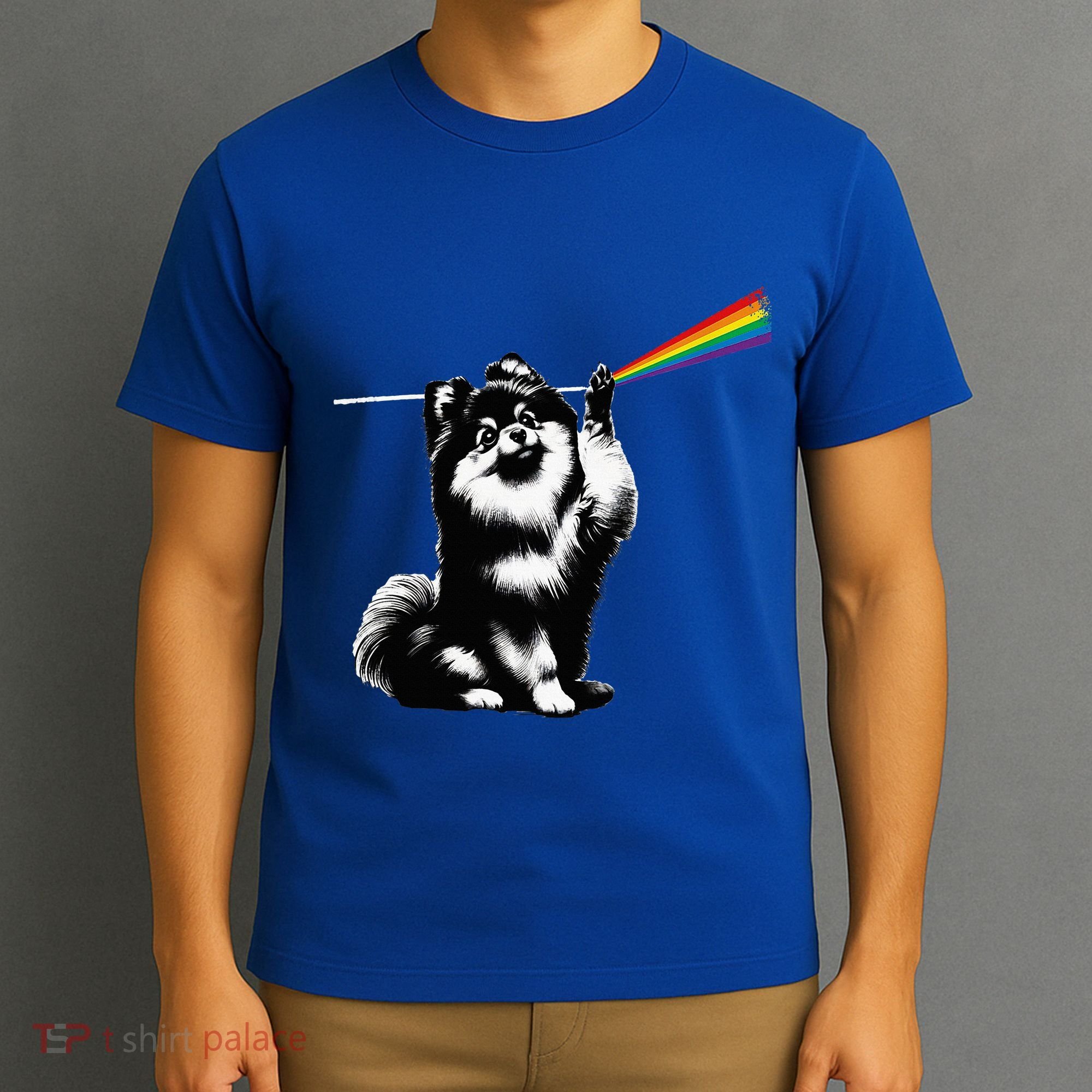 Funny Pomeranian Dog Rock Music Rainbow Fun Dark Side Moon T-Shirt