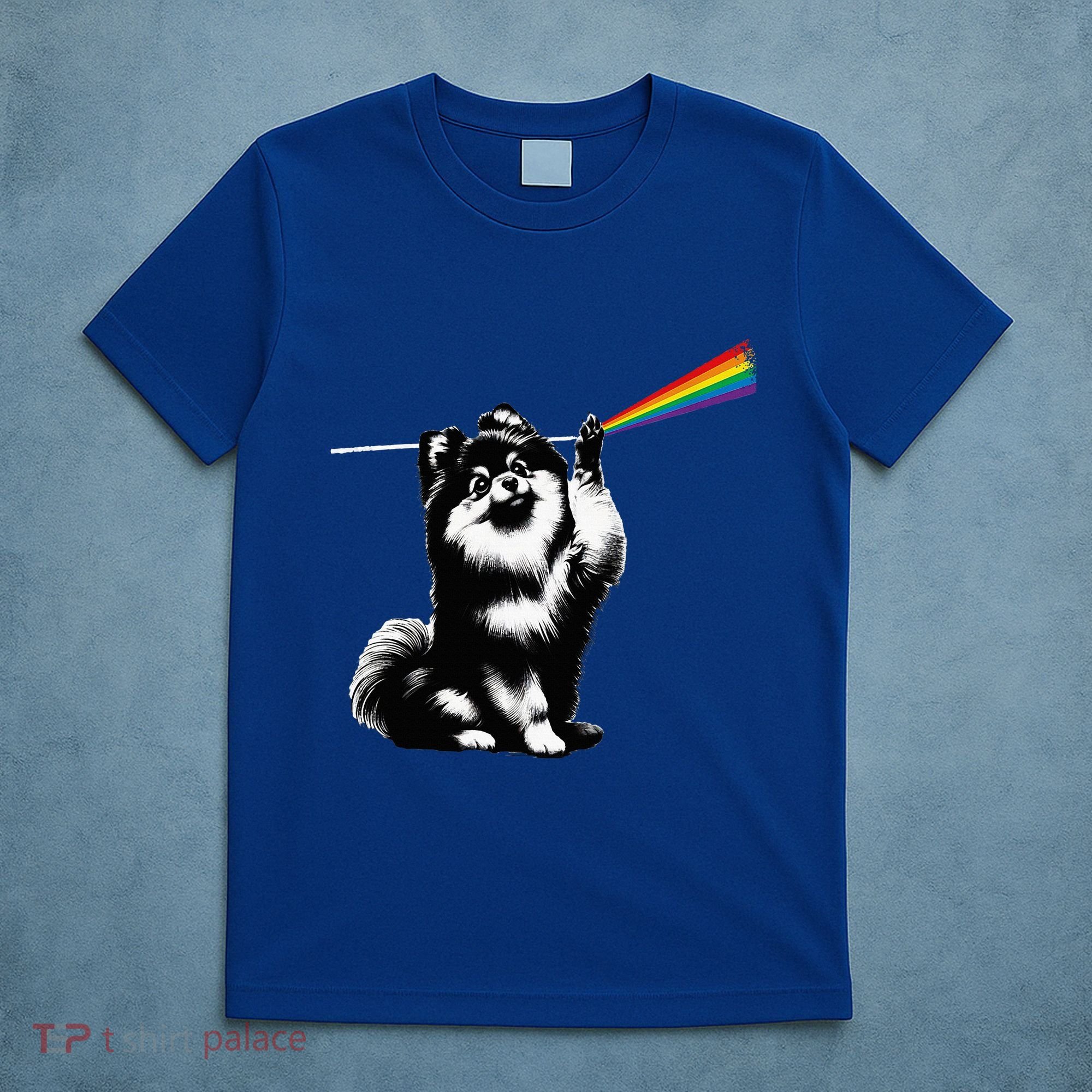 Funny Pomeranian Dog Rock Music Rainbow Fun Dark Side Moon T-Shirt
