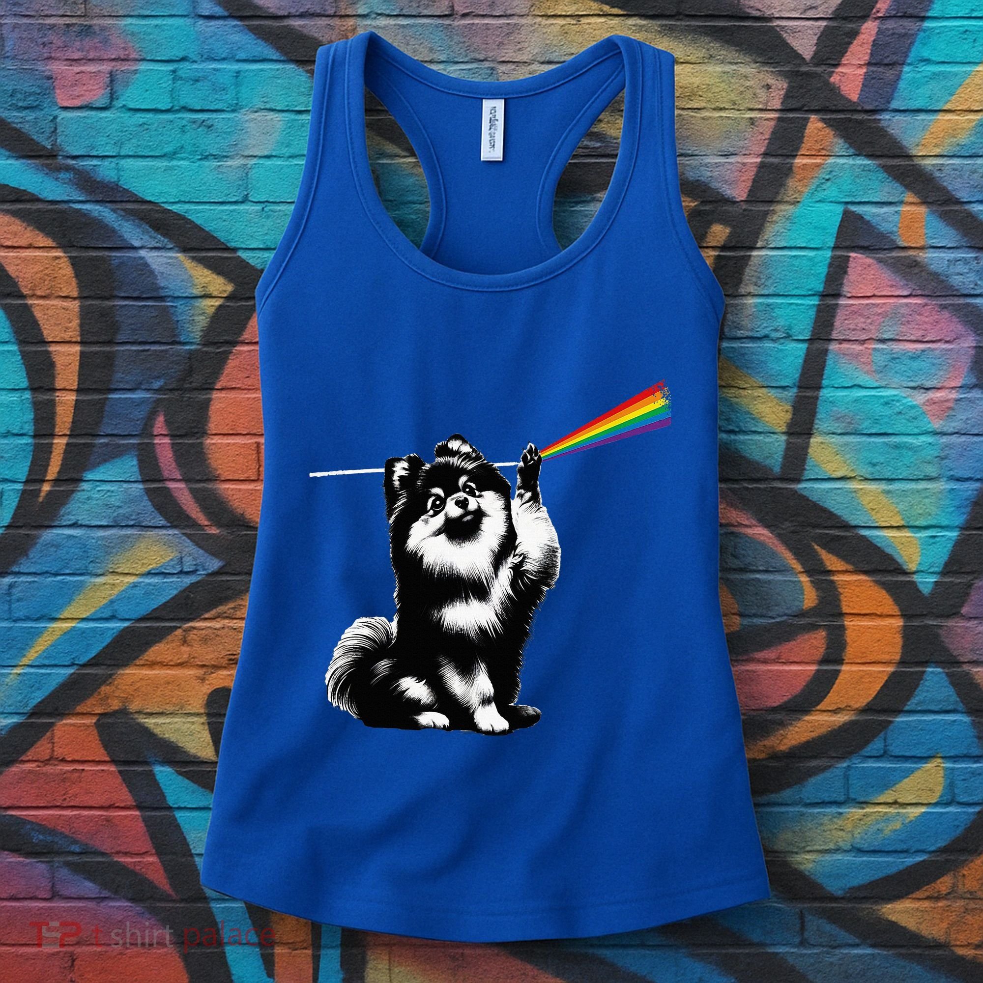 Funny Pomeranian Dog Rock Music Rainbow Fun Dark Side Moon Women's Tank Top