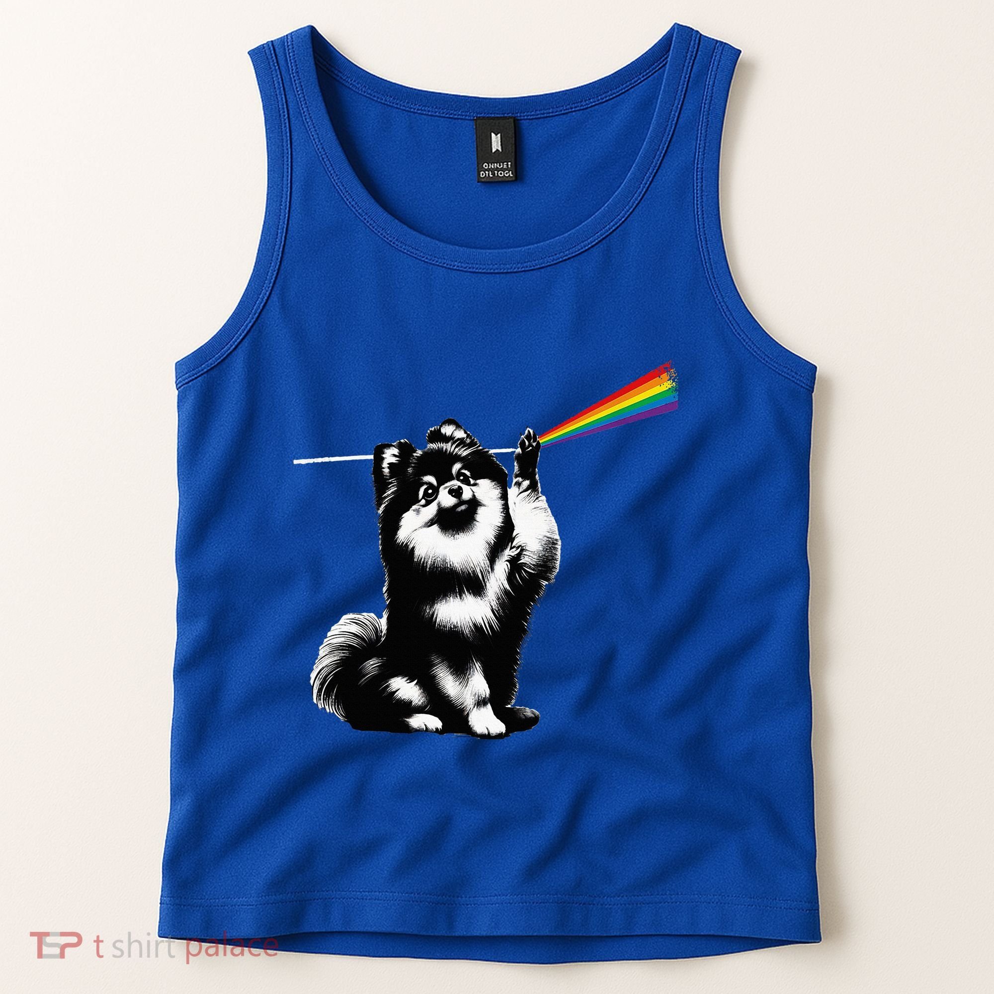 Funny Pomeranian Dog Rock Music Rainbow Fun Dark Side Moon Tank Top